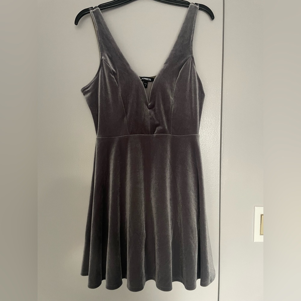 Express Small Gray Velvet V-Neck Dress
